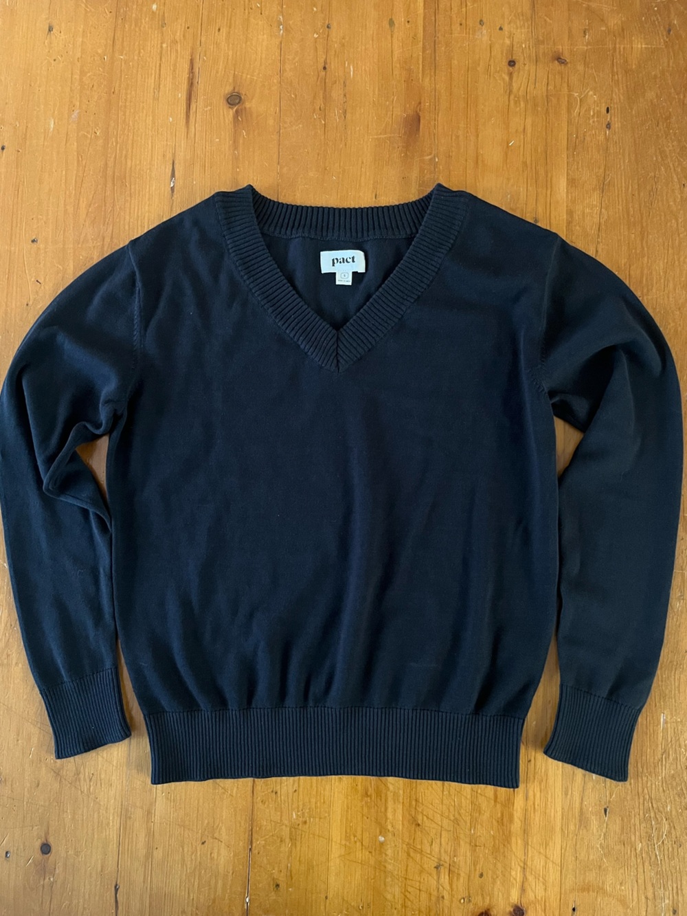 Pact Organic Cotton Black V-Neck Sweater Capsule Wardrobe Classic Slow Fashion